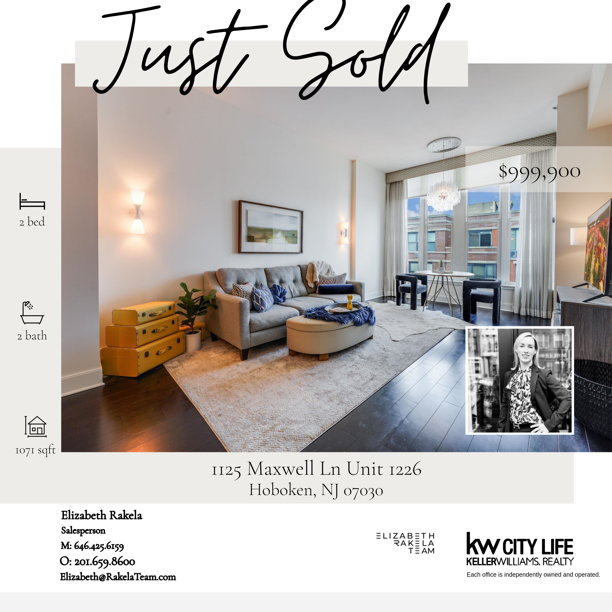 JUST SOLD! 1225 Maxwell Lane Unit 1226 Hoboken NJ