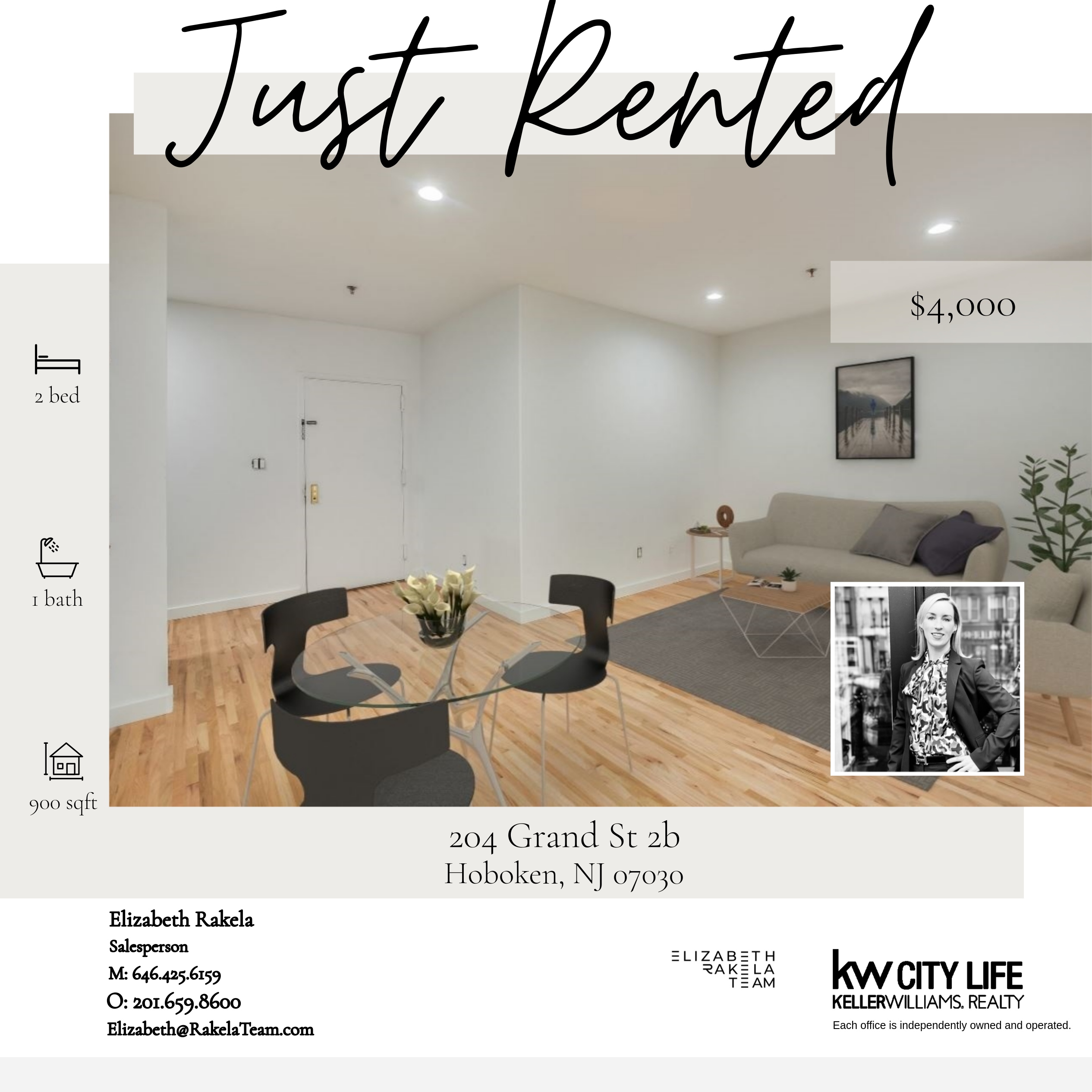 JUST RENTED! 204 GRAND STREET UNIT 2B, BY THE ELIZABETH RAKELA TEAM