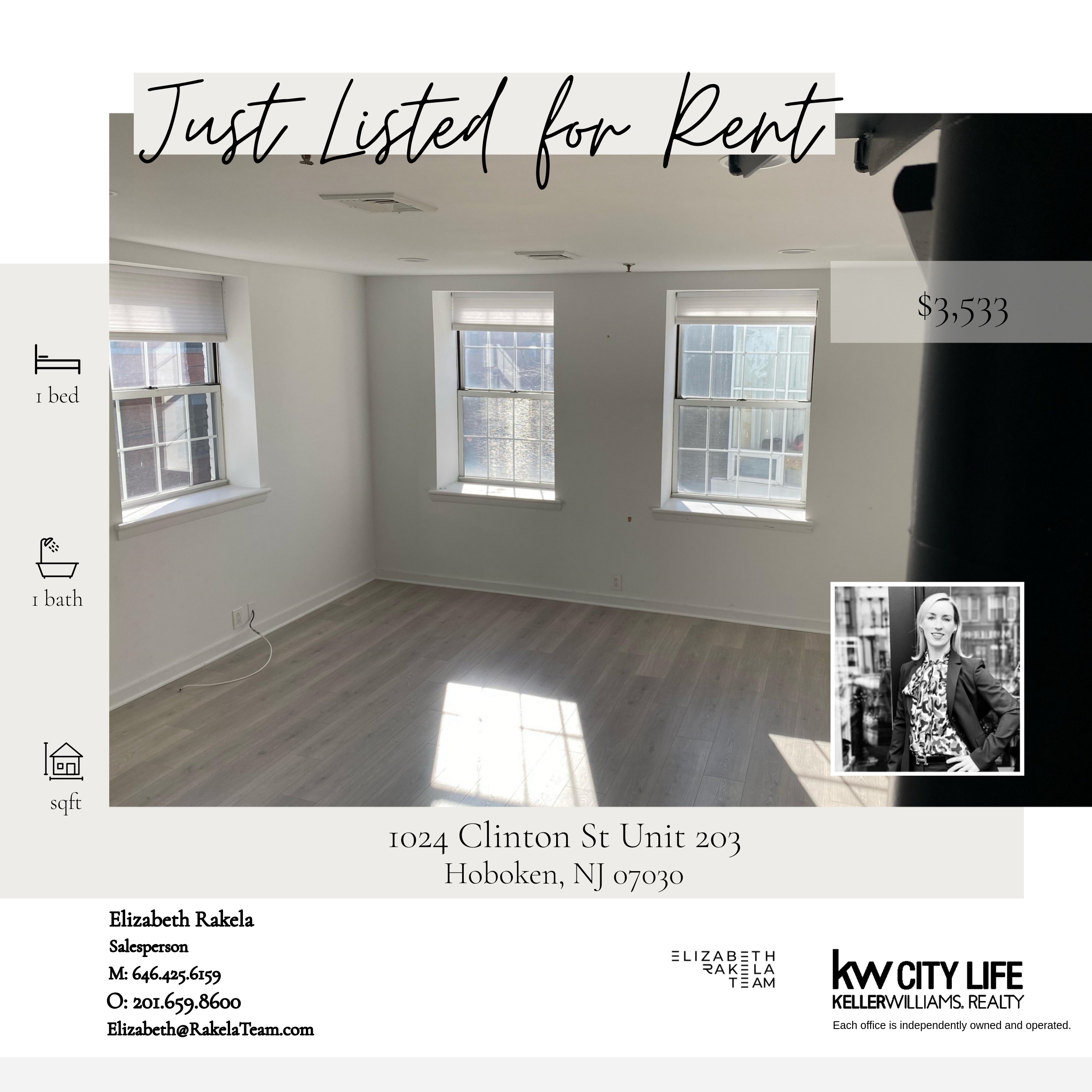 Just Listed for Rent! 1024 Clinton Street Unit 203