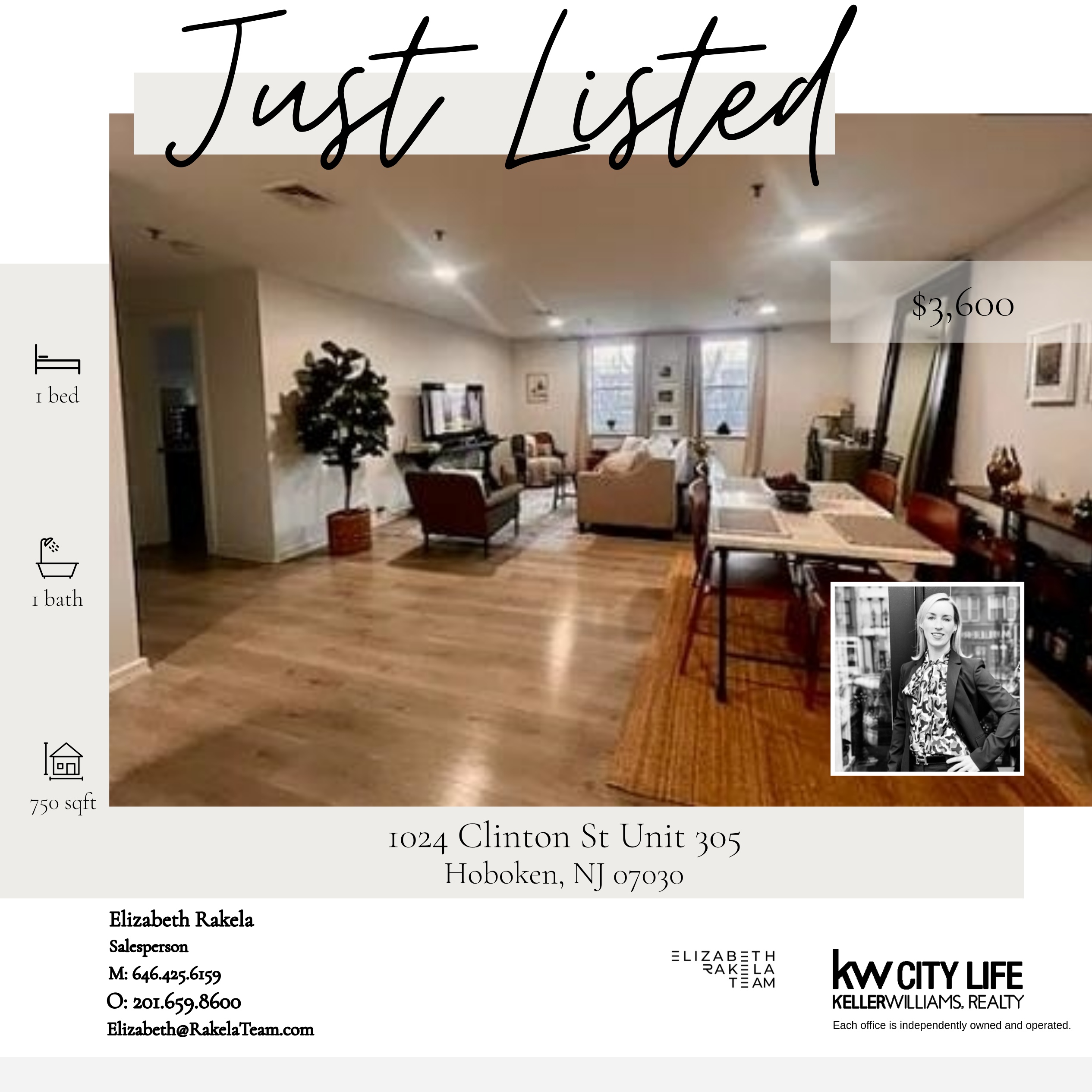 Just Listed for Rent! 1024 Clinton Street Unit 305, Hoboken