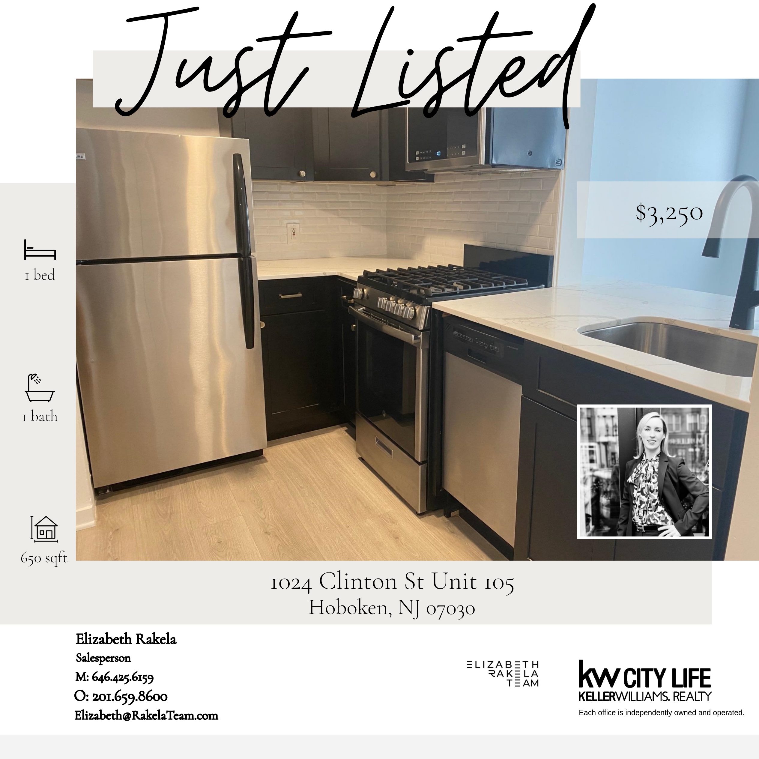 Just Listed for Rent! 1024 Clinton Street Unit 105, Hoboken