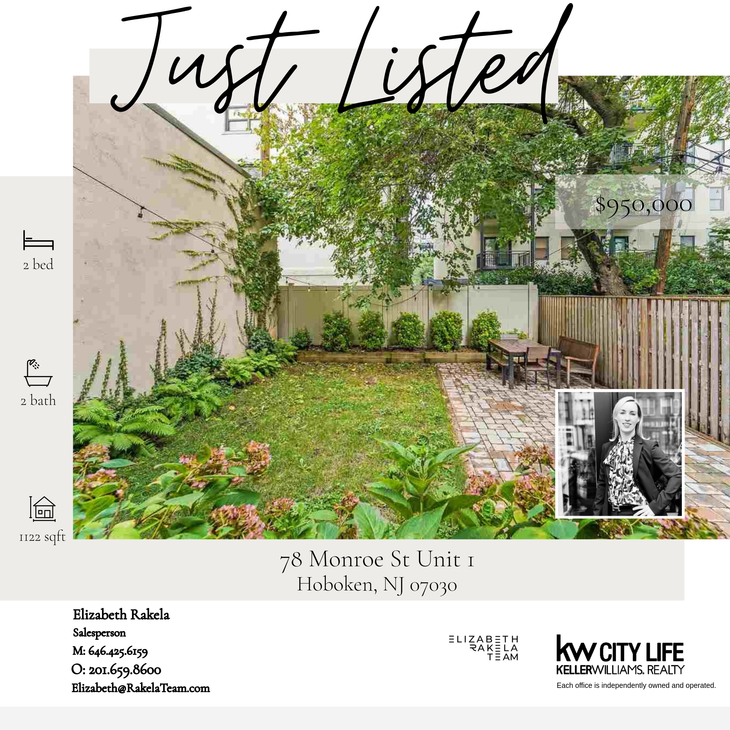 JUST LISTED! 78 MONROE STREET UNIT 1, HOBOKEN